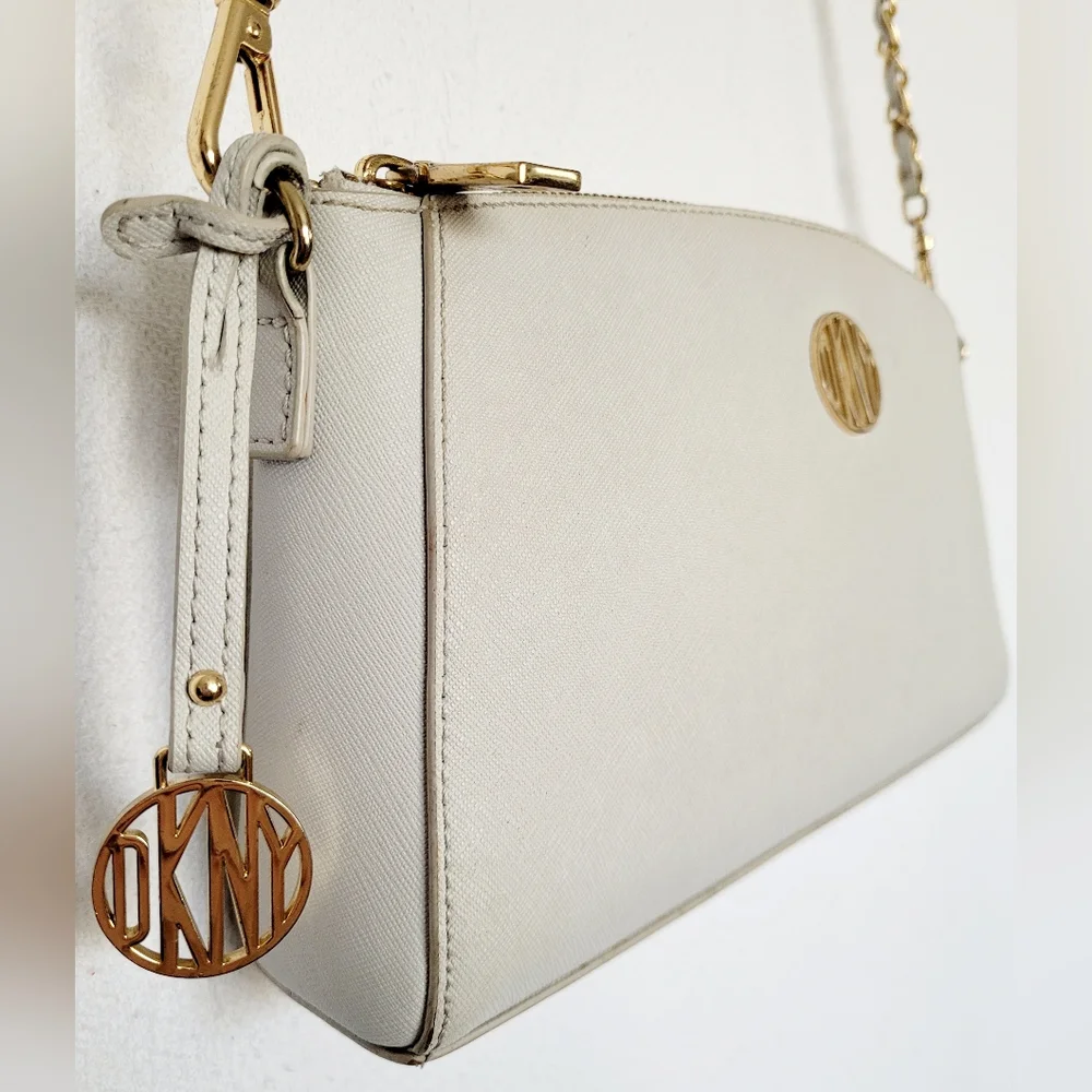 DKNY Bryant Park 100%Cow Saffiano Leather Crossbody Bag Taupe Gray 11